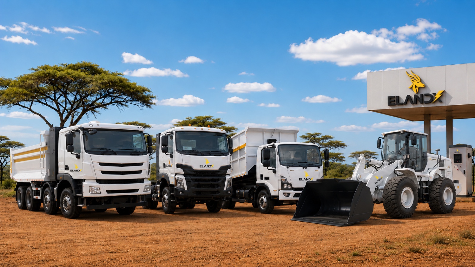 ElandX electric heavy-goods truck on a Sub-Saharan logistics corridor at dusk